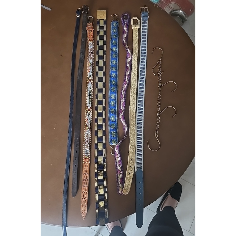 Lot of 9 Vintage Assorted Leather Beaded Canvas Fashion Western Womans Belts